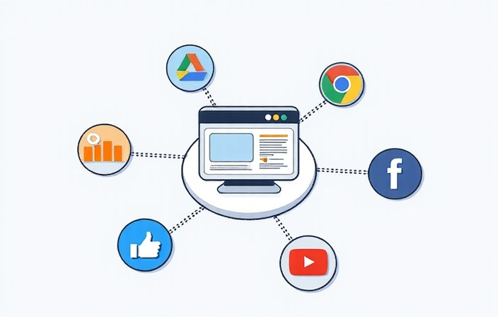 Illustration of various third-party services connecting to a website