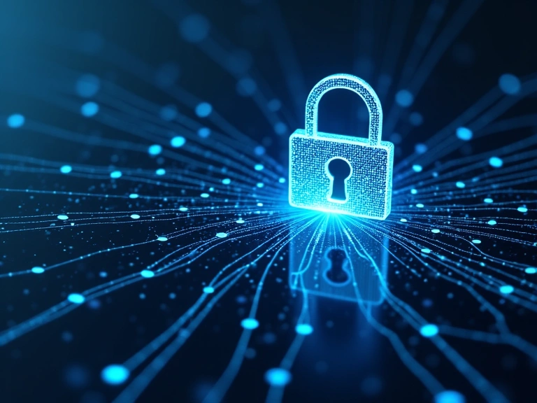 Data privacy and security concept with a lock icon and digital data