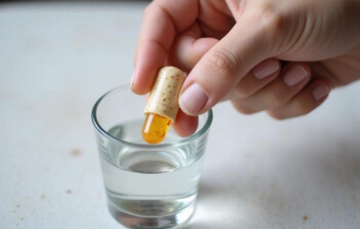 Person taking a pill with water